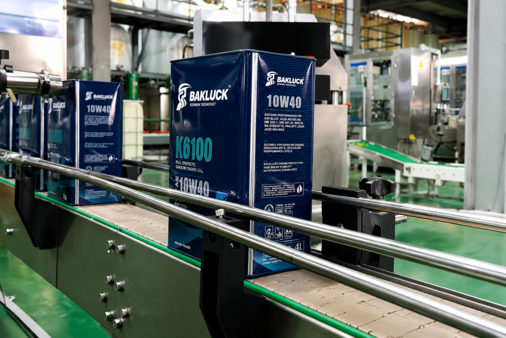BAKLUCK lubricant filling production line with K6100 engine oil cans in factory