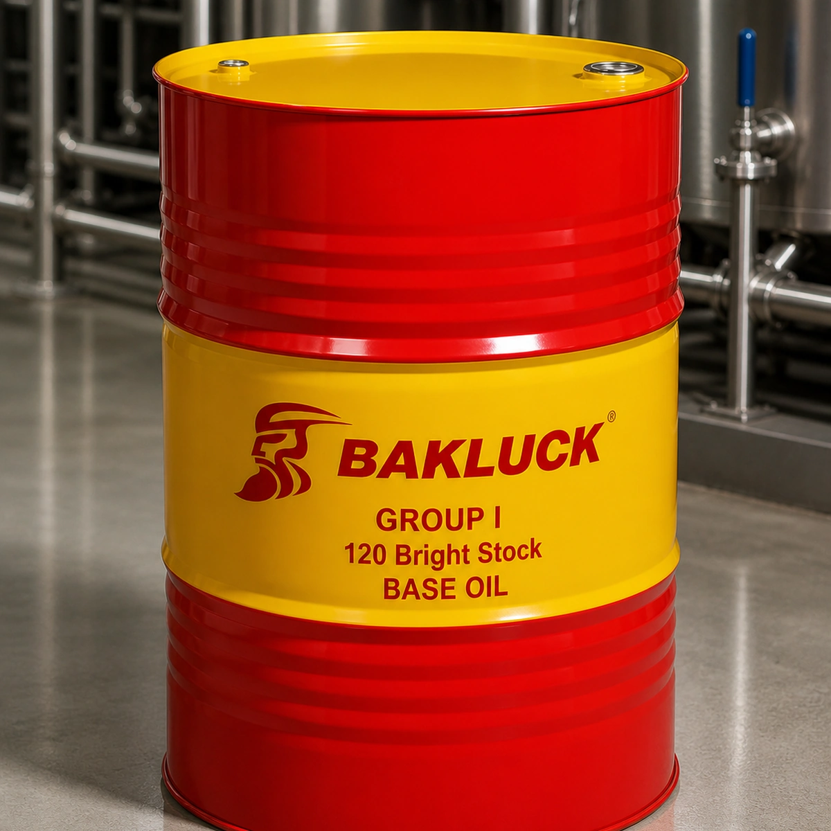 bakluck group i 120 bright stock base oil 200l 02 Group I 120 Bright Stock steel drum three-quarter view