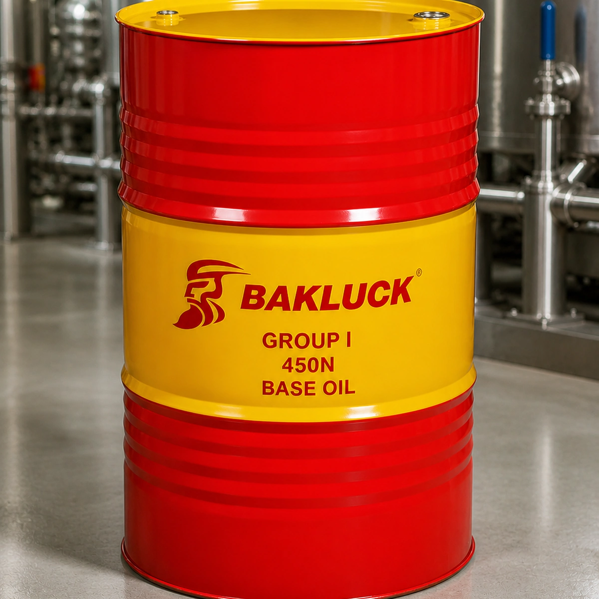 bakluck group i 450n base oil 200l 02 Group I 450N Base Oil steel drum three-quarter view